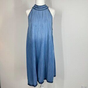 Cloth & Stone Blue Chambray Halter Dress Size Large Tencel Sleeveless
